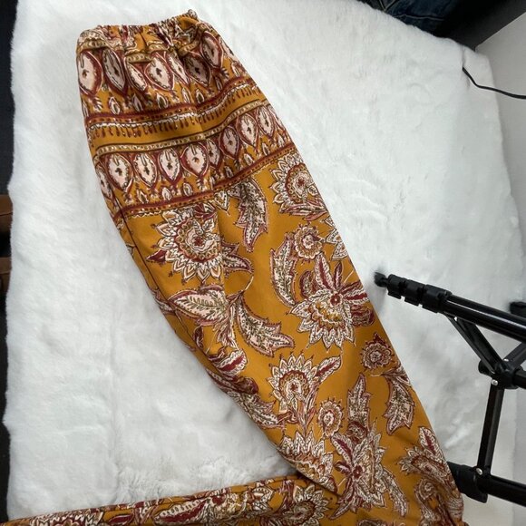 Evereve Womens Floral Print Boho Blouse M - Mustard Yellow Keyhole Neckline - Picture 8 of 9